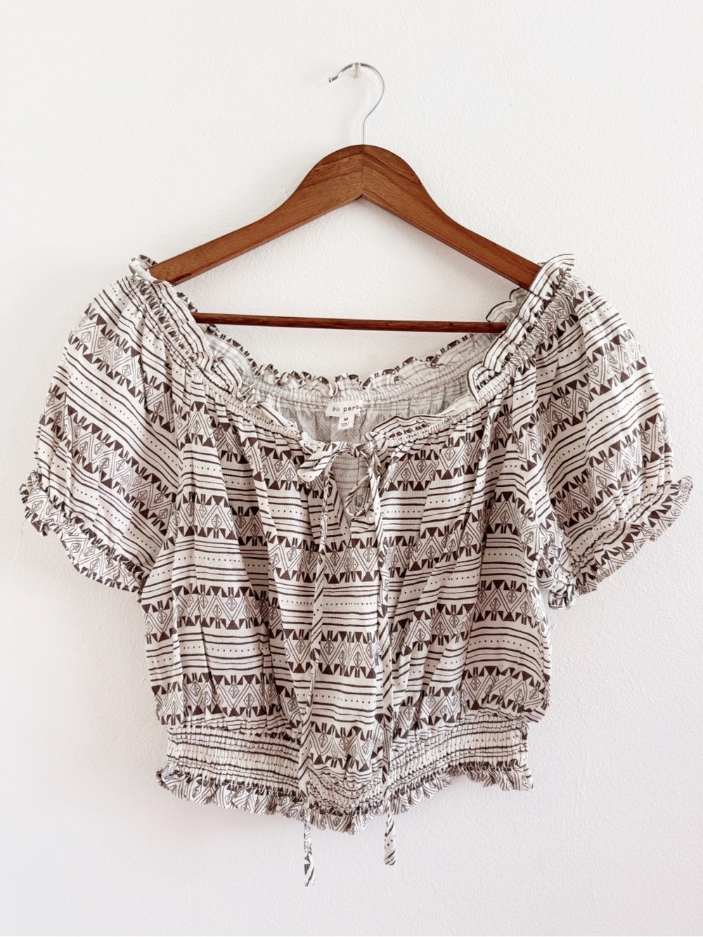 Blu Pepper Cream Crop Top with Brown Aztec Print medium